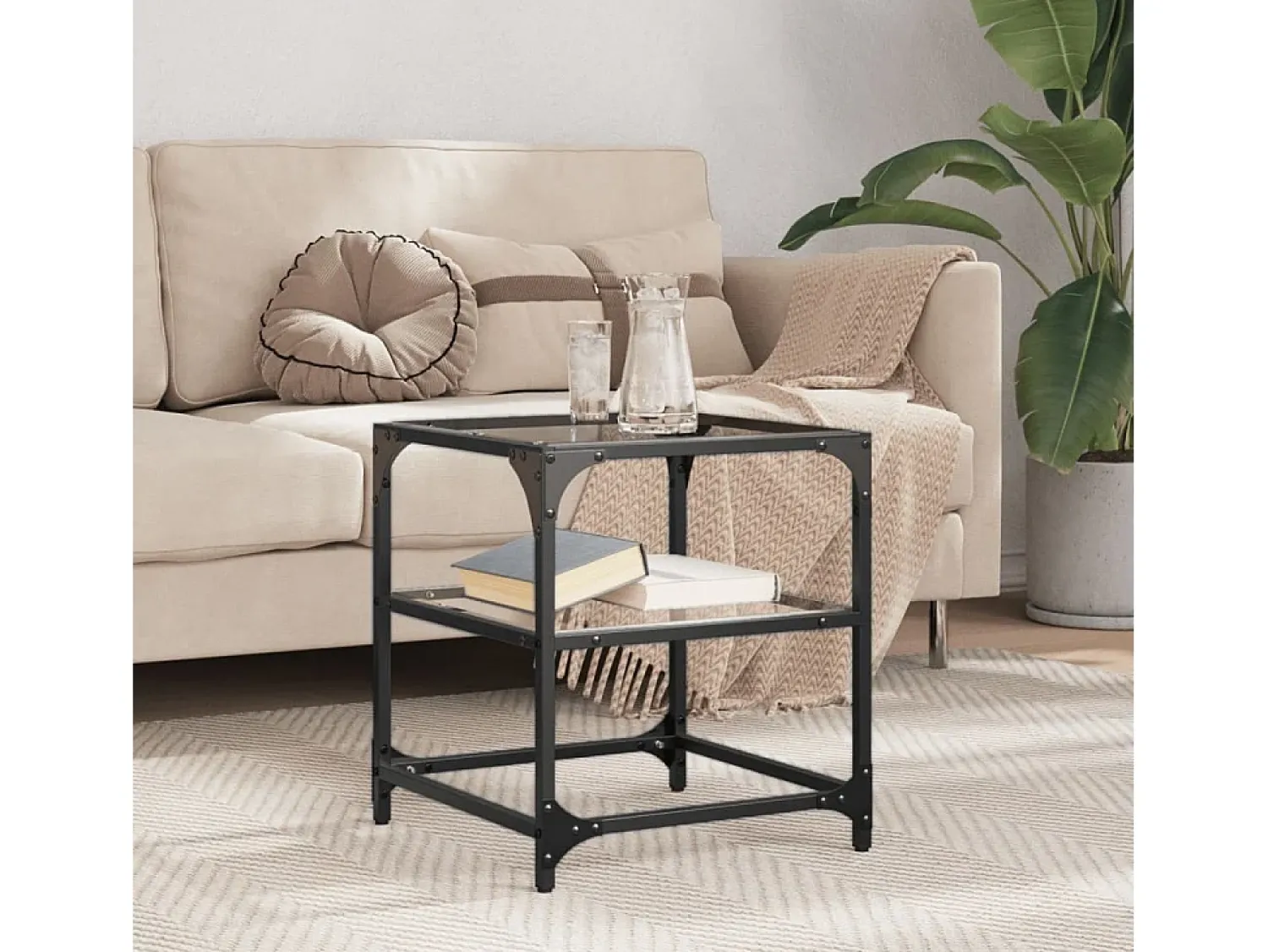 Discount Mesa de centro | Mesa de apoio c/ topo em vidro 40x40x45 cm aço Transparente