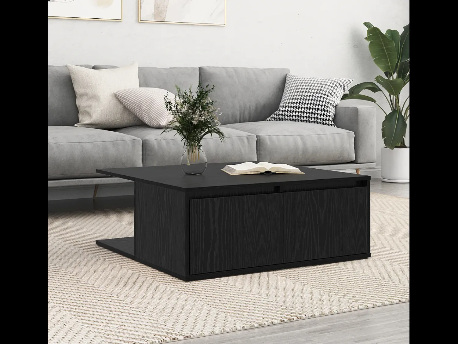 Discount Mesa de centro | Mesa de apoio com gaveta Carvalho 80x80x31 cm Preto