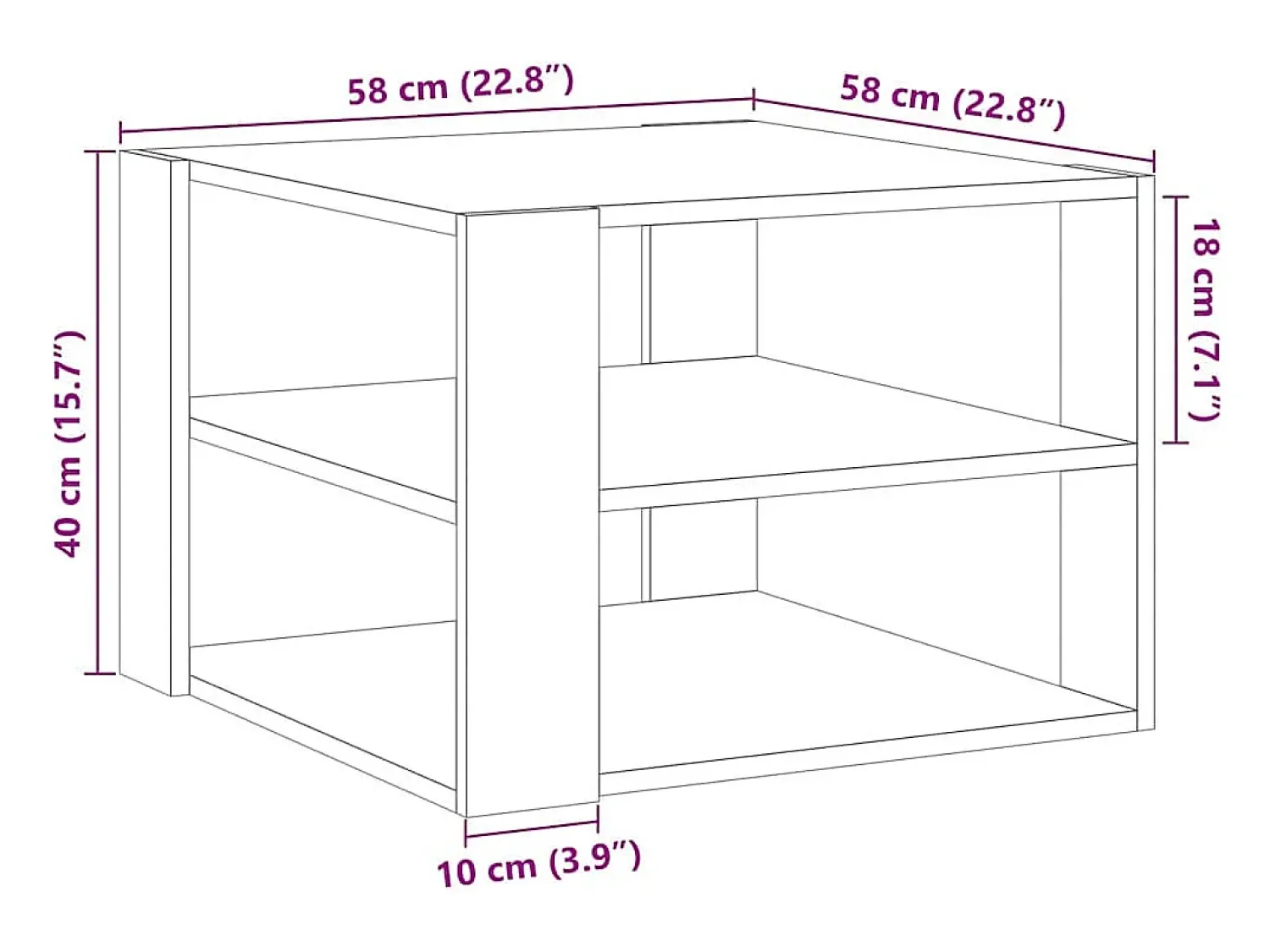 Mesa de centro | Mesa de apoio 58x58x40 cm derivados de madeira madeira velha^ Mesa De Centro