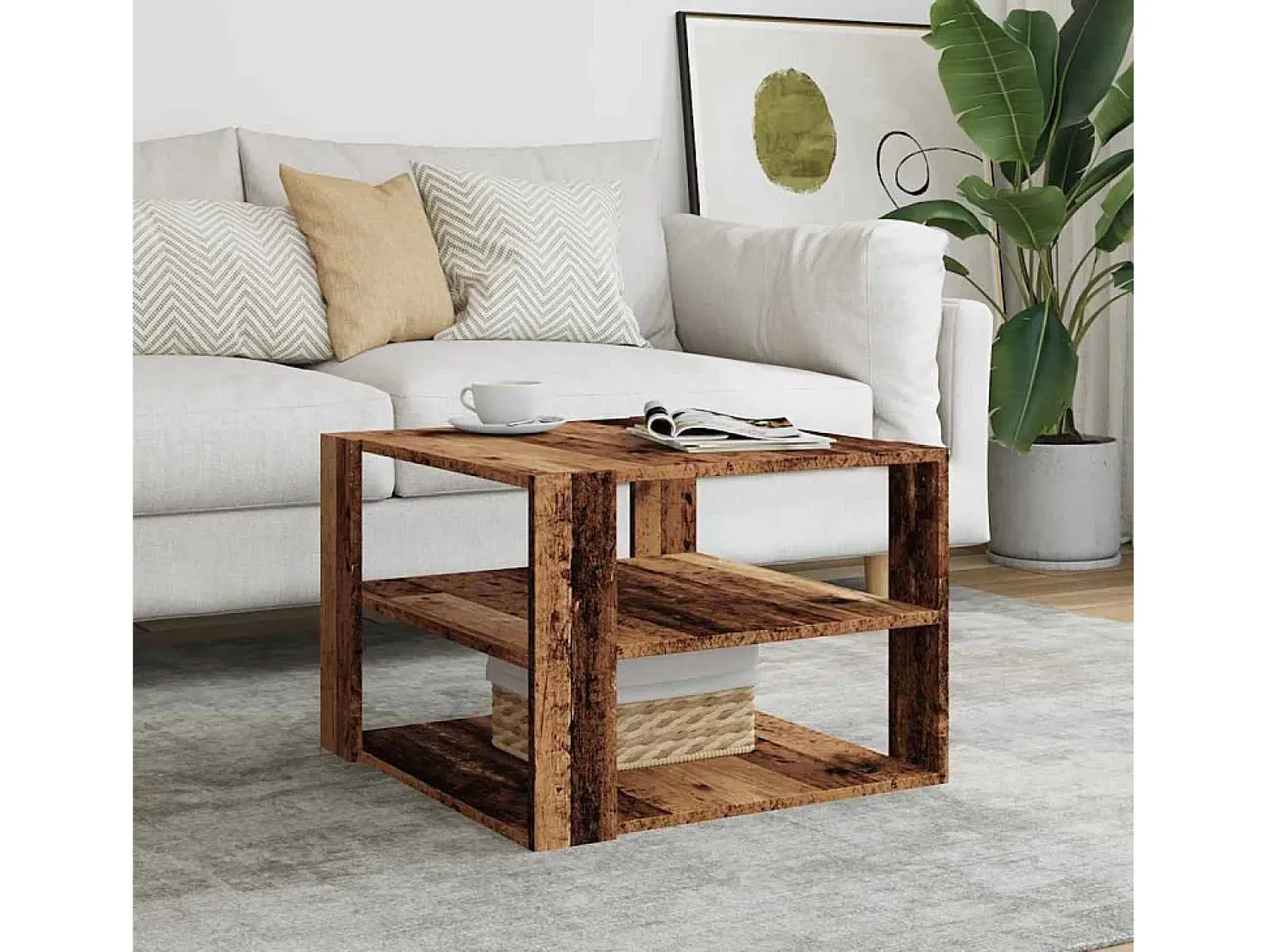 Mesa de centro | Mesa de apoio 58x58x40 cm derivados de madeira madeira velha^ Mesa De Centro
