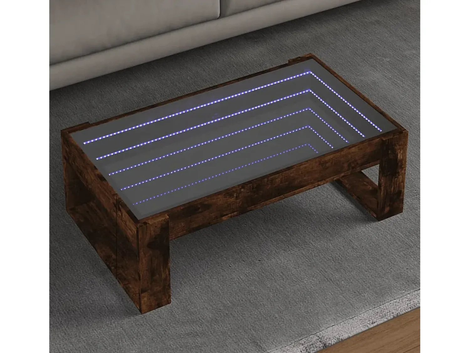 Mesa De Centro* Mesa de centro | Mesa de apoio luzes LED Infinity 90x53x30 cm carvalho fumado Castanho