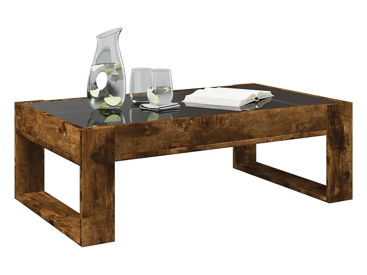 Mesa De Centro* Mesa de centro | Mesa de apoio luzes LED Infinity 90x53x30 cm carvalho fumado Castanho
