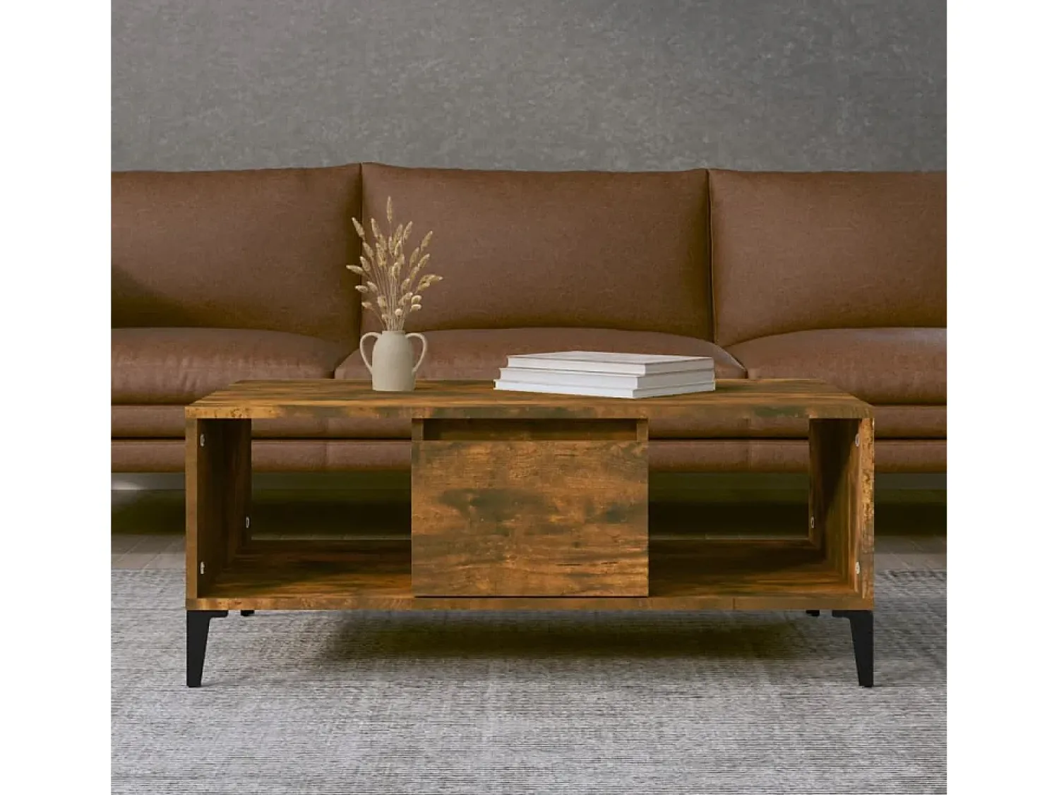 Mesa De Centro| Mesa de centro | Mesa de apoio 90x50x36.5 cm derivados madeira carvalho fumado Castanho