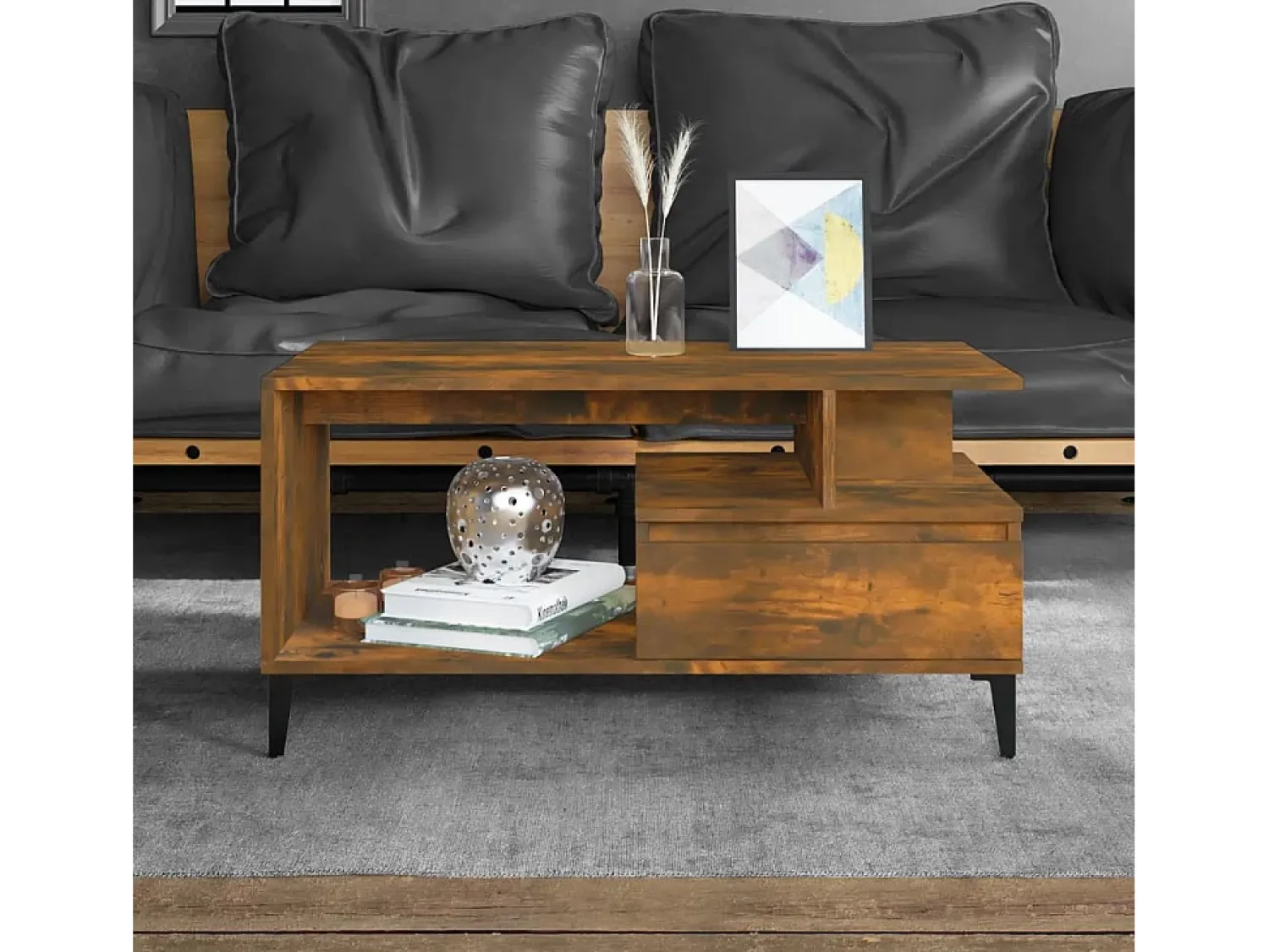 Best Mesa de centro | Mesa de apoio 90x49x45 cm derivados madeira carvalho fumado Castanho