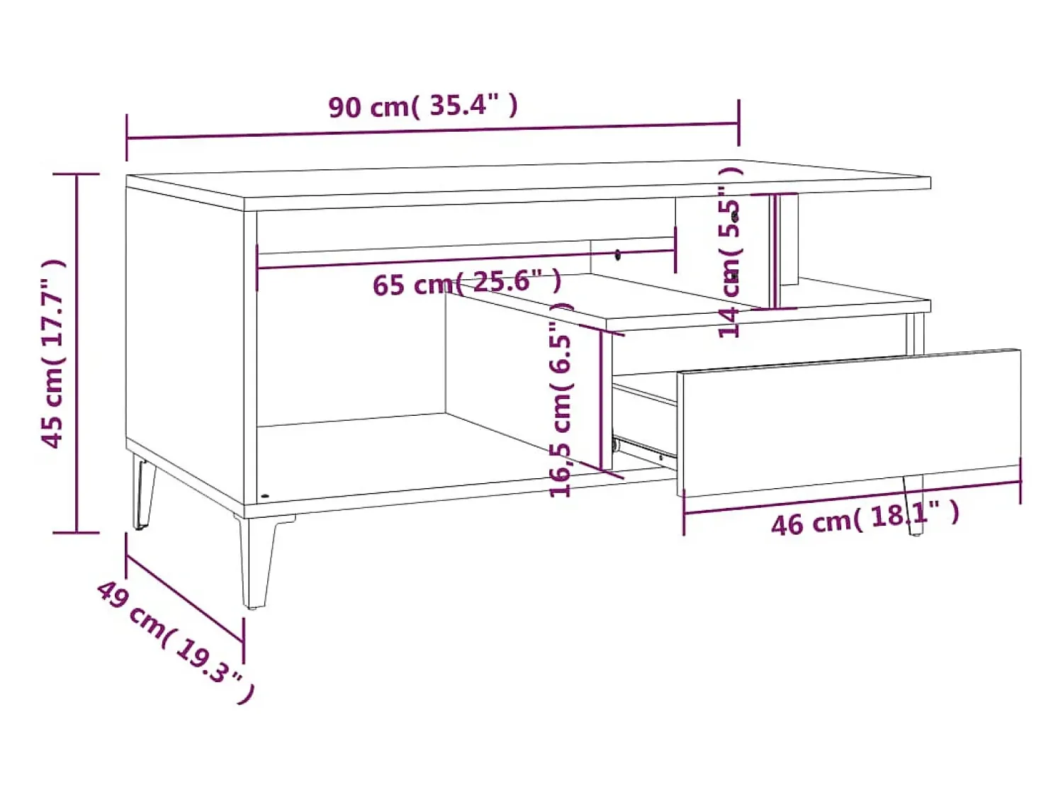Best Mesa de centro | Mesa de apoio 90x49x45 cm derivados madeira carvalho fumado Castanho