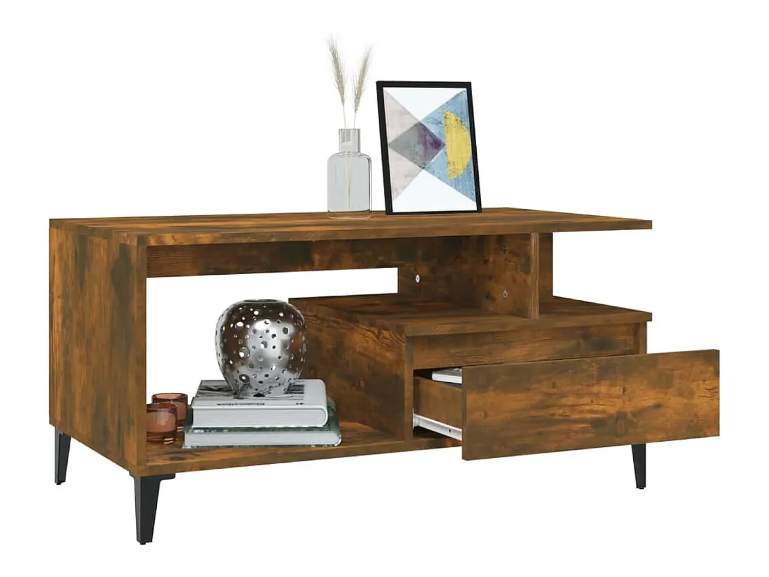Best Mesa de centro | Mesa de apoio 90x49x45 cm derivados madeira carvalho fumado Castanho