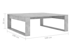 Mesa De Centro| Mesa de centro | Mesa de apoio 100x100x35 cm derivados madeira cimento Cinzento