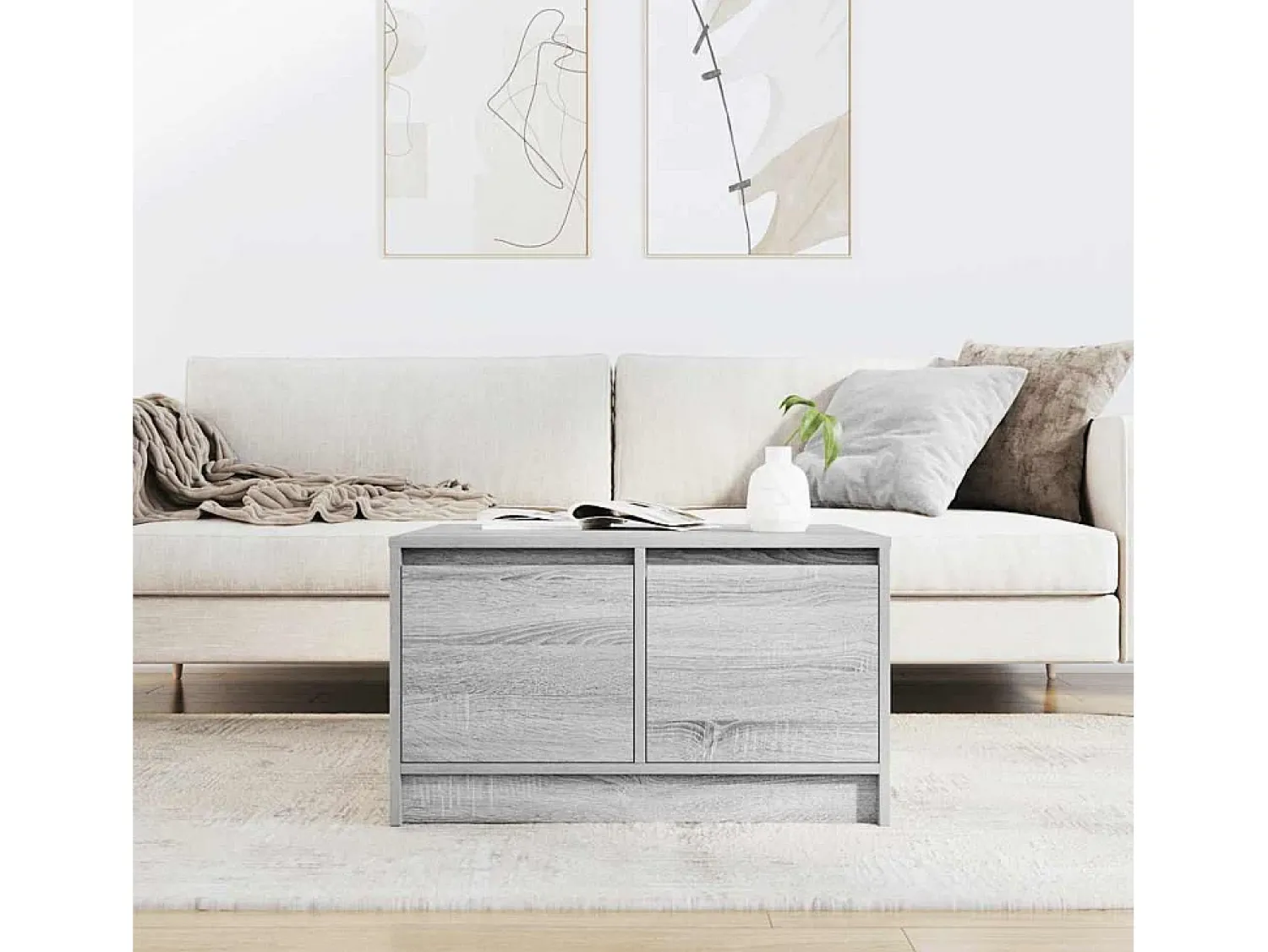 Mesa De Centro| Mesa de centro | Mesa de apoio com gavetas 70.5x70x40 cm sonoma Cinzento