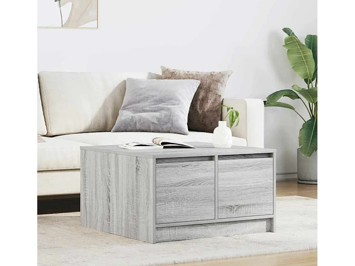 Mesa De Centro| Mesa de centro | Mesa de apoio com gavetas 70.5x70x40 cm sonoma Cinzento