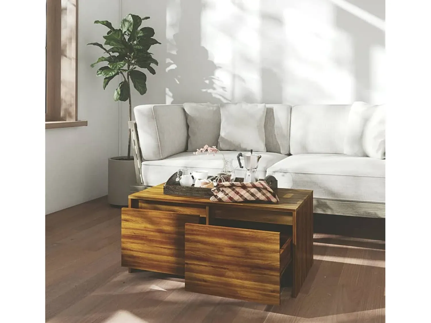 Outlet Mesa de centro | Mesa de apoio derivados de madeira carvalho Castanho