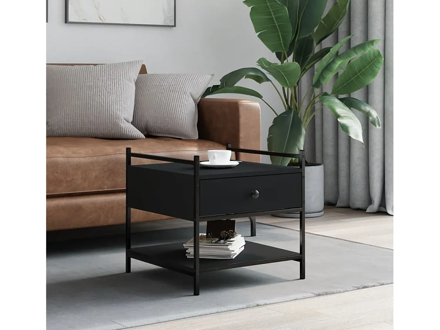 Mesa De Centro| Mesa de centro | Mesa de apoio 50x50x50 derivados de madeira Preto