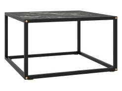 Mesa De Centro* Mesa de centro | Mesa de apoio 60x60x35 cm vidro mármore Preto