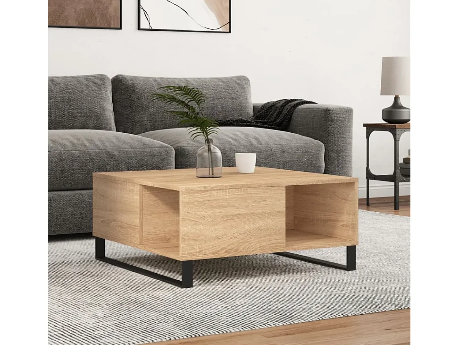 Mesa De Centro| Mesa de centro | Mesa de apoio 80x80x36.5 cm derivados madeira carvalho sonoma Castanho