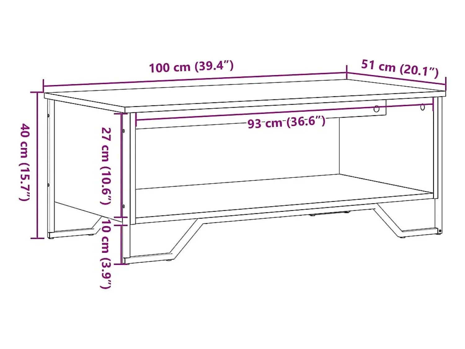 Mesa De Centro| Mesa de centro | Mesa de apoio 100x51x40 cm derivados madeira carvalho Castanho