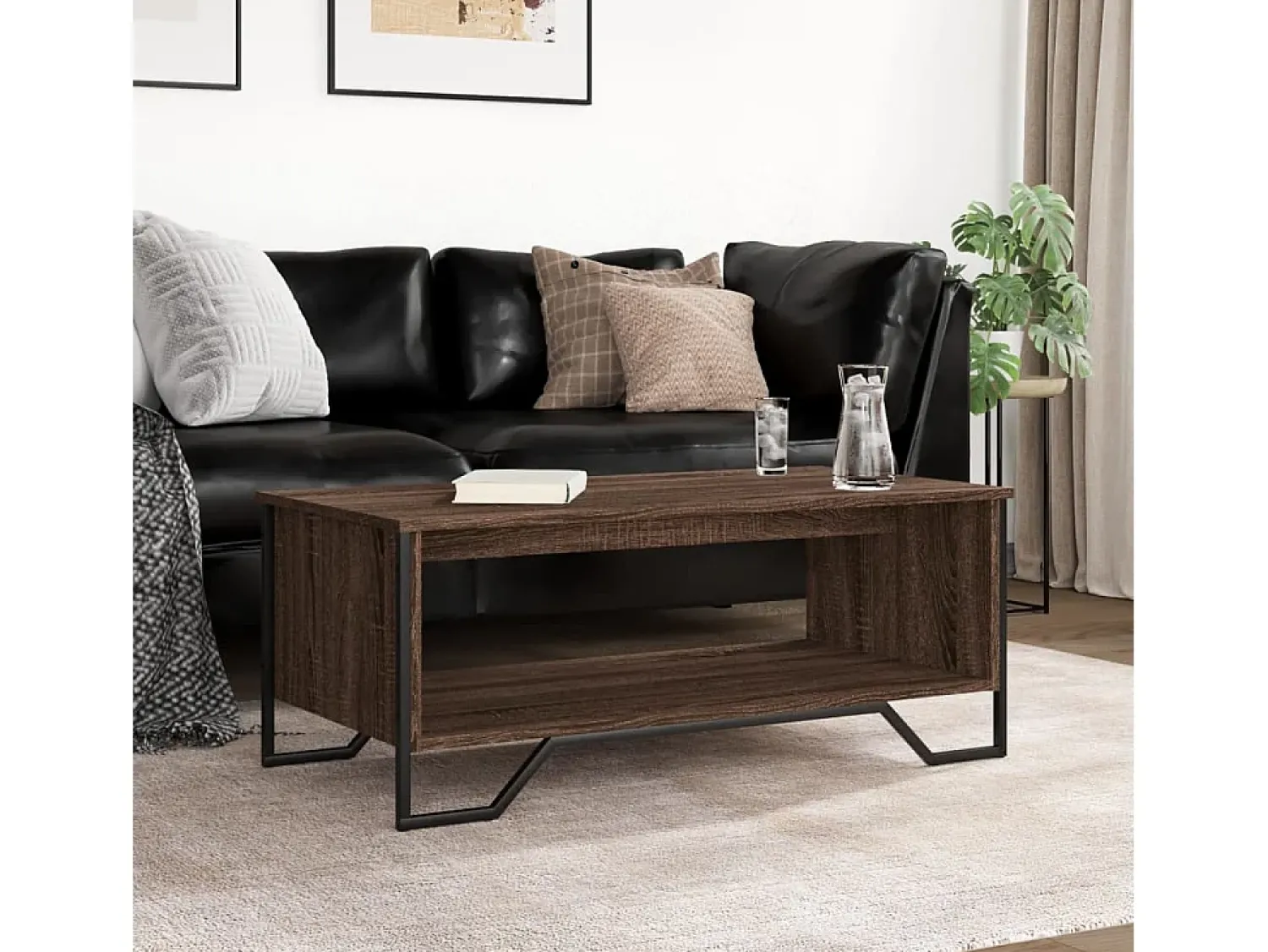 Mesa De Centro| Mesa de centro | Mesa de apoio 100x51x40 cm derivados madeira carvalho Castanho