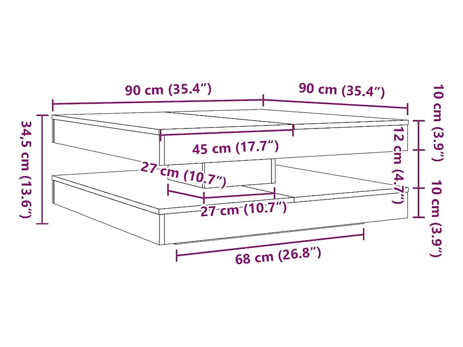 Mesa de centro | Mesa de apoio rotativa a 360 graus 90x90x34.5 cm sonoma cinza Cinzento