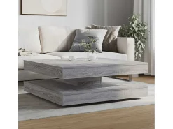 Mesa de centro | Mesa de apoio rotativa a 360 graus 90x90x34.5 cm sonoma cinza Cinzento