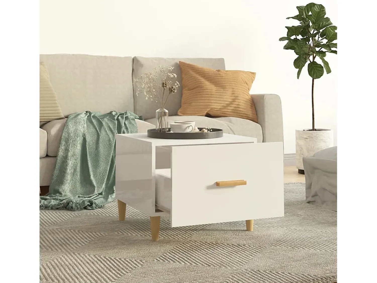 Clearance Mesa de centro | Mesa de apoio 50x50x40cm derivados de madeira brilhante Branco
