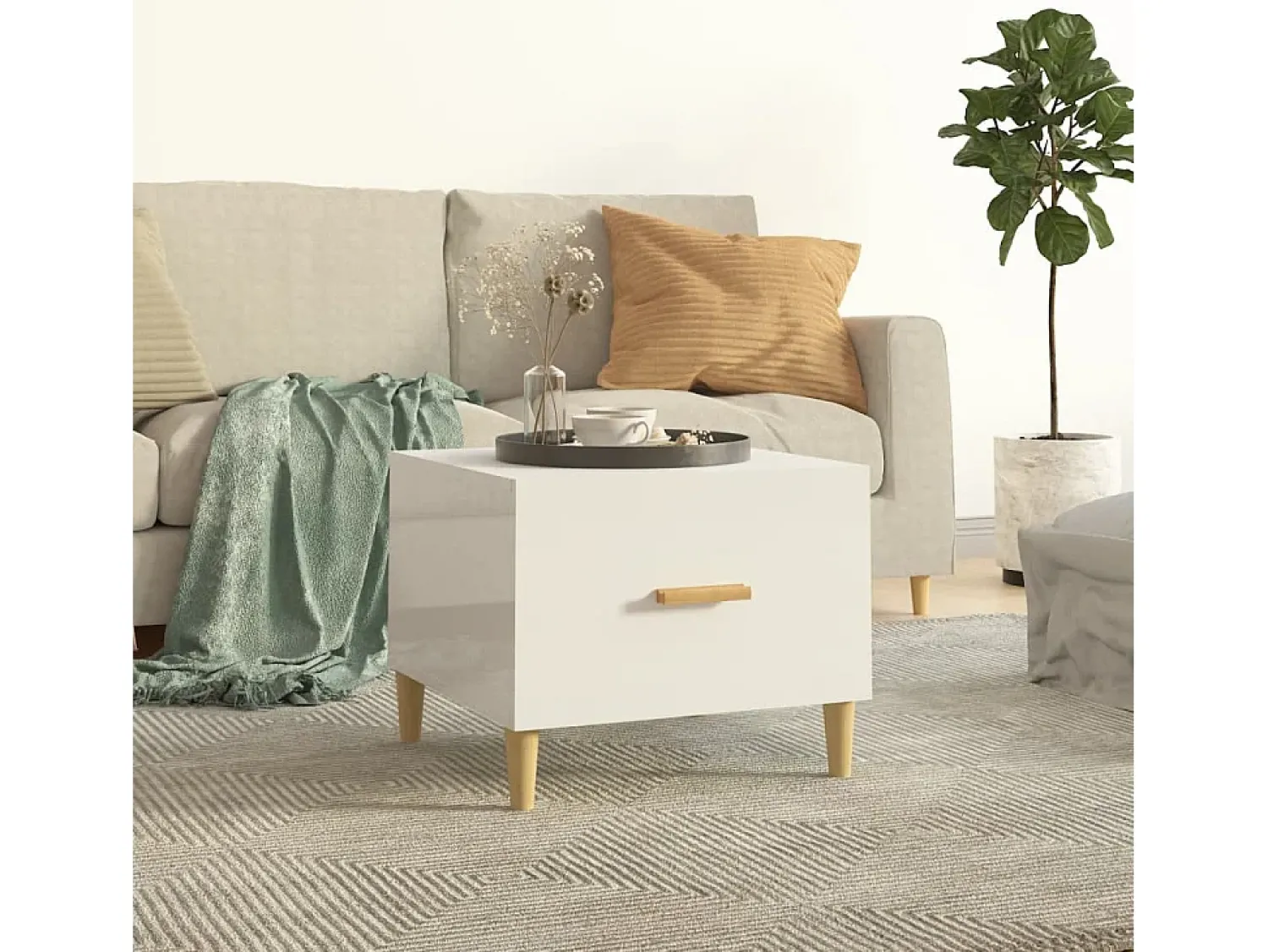 Clearance Mesa de centro | Mesa de apoio 50x50x40cm derivados de madeira brilhante Branco