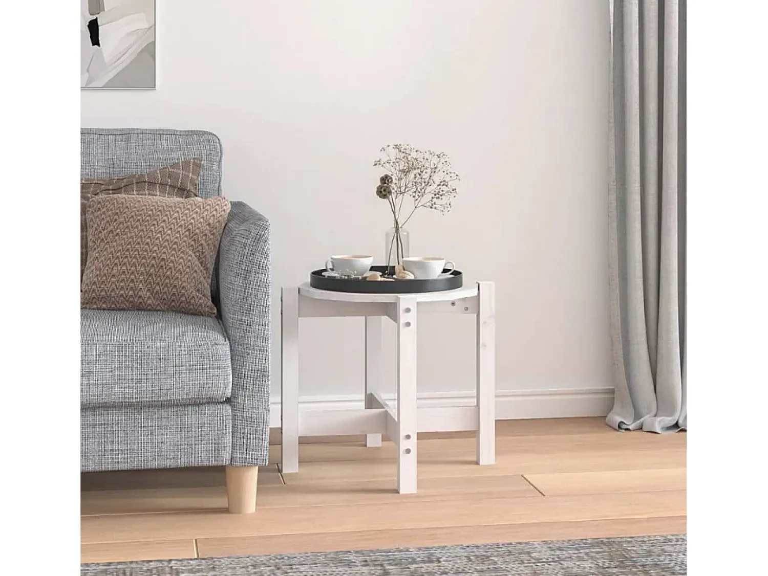 Mesa De Centro| Mesa de centro | Mesa de apoio Ø 52.5x45 cm madeira de pinho maciça Branco