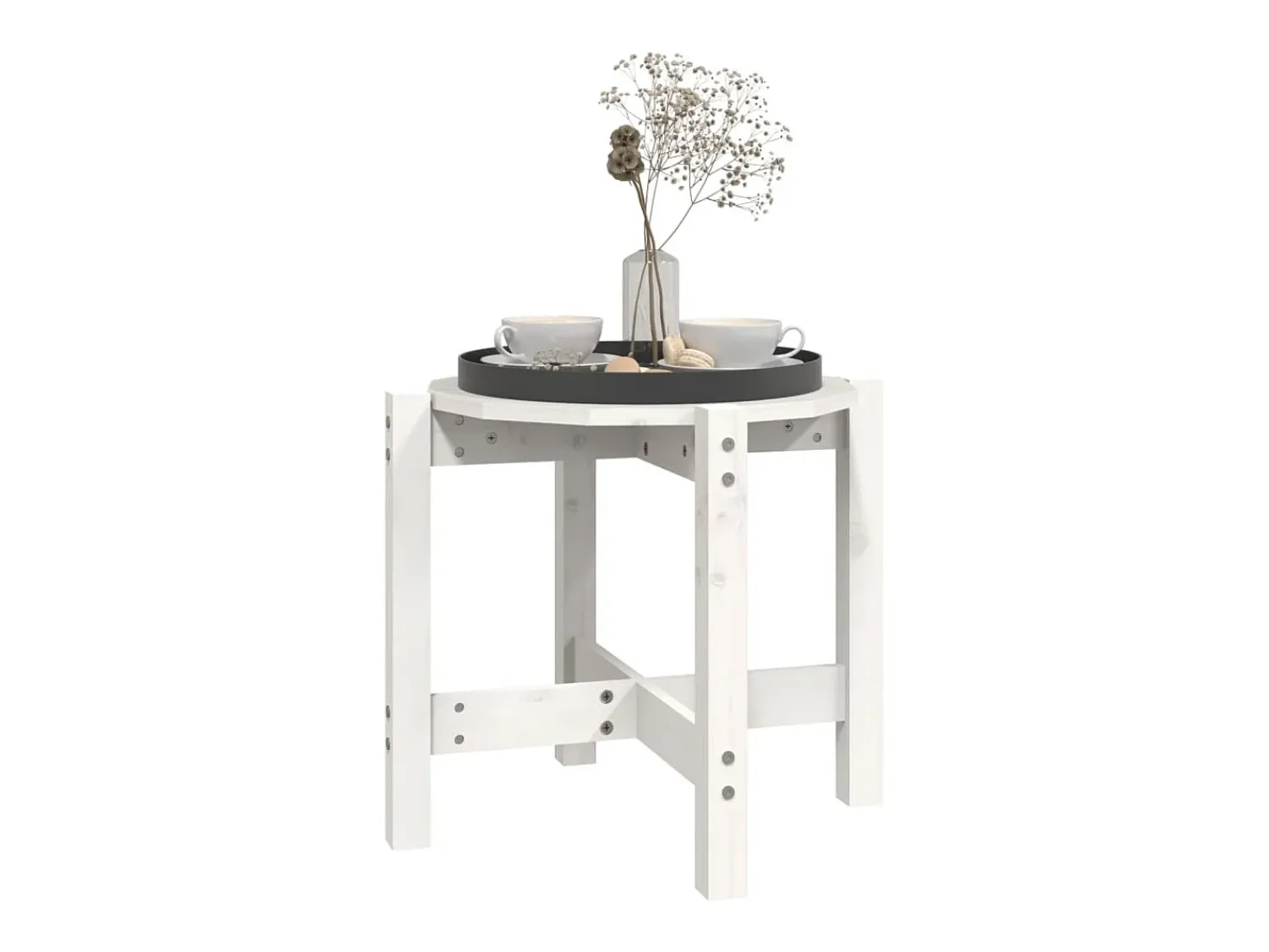 Mesa De Centro| Mesa de centro | Mesa de apoio Ø 52.5x45 cm madeira de pinho maciça Branco