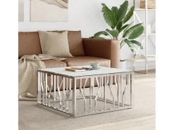 Sale Mesa de centro | Mesa de apoio | Mesa de café 80x80x40 cm aço inoxidável e vidro Prateado