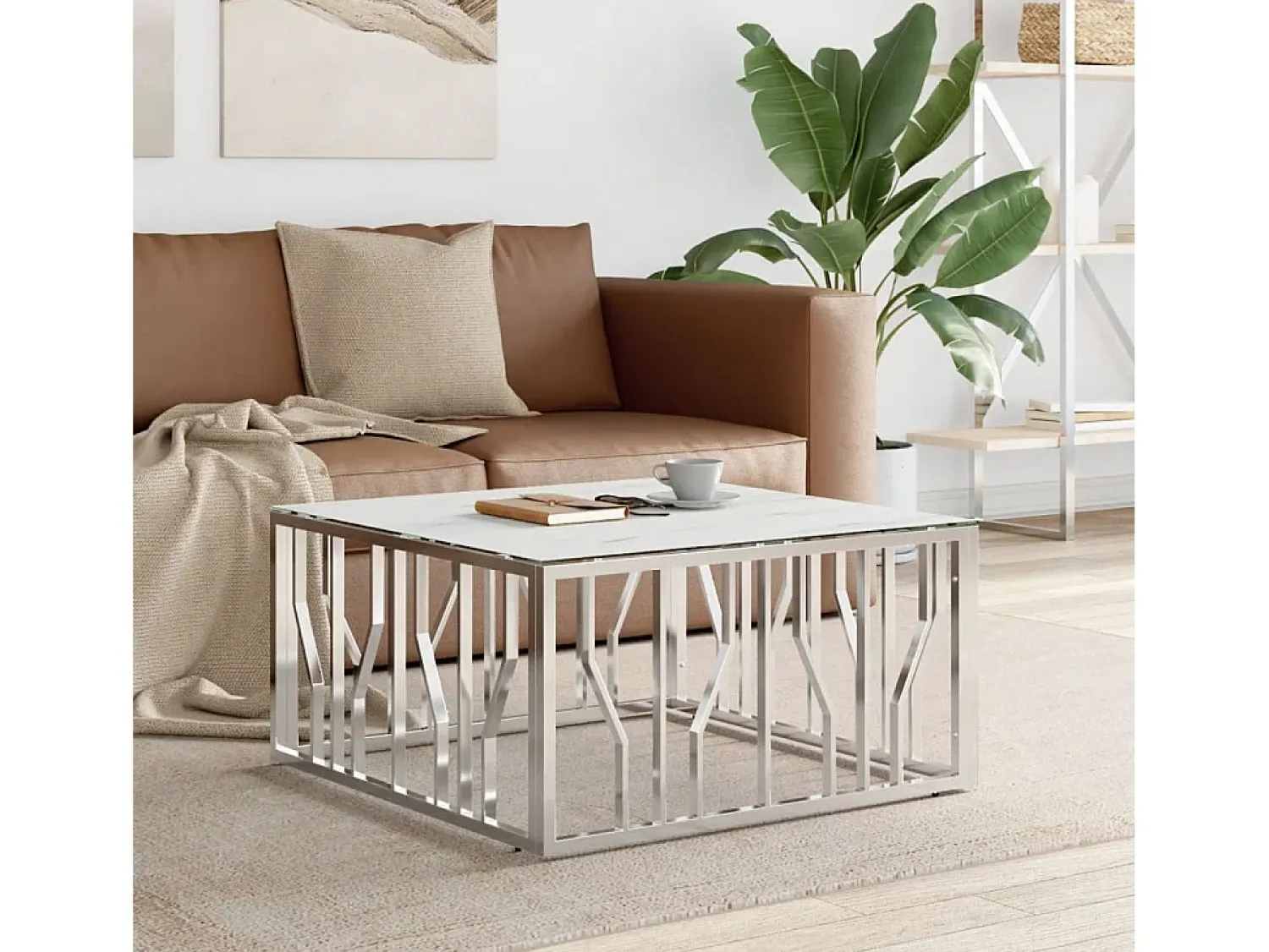 Sale Mesa de centro | Mesa de apoio | Mesa de café 80x80x40 cm aço inoxidável e vidro Prateado