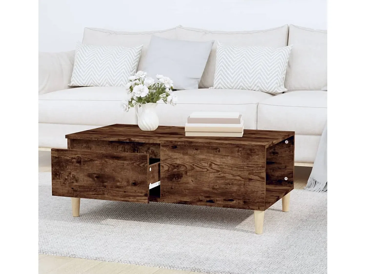 Discount Mesa de centro | Mesa de apoio 90x50x36.5 cm derivados madeira carvalho fumado Castanho