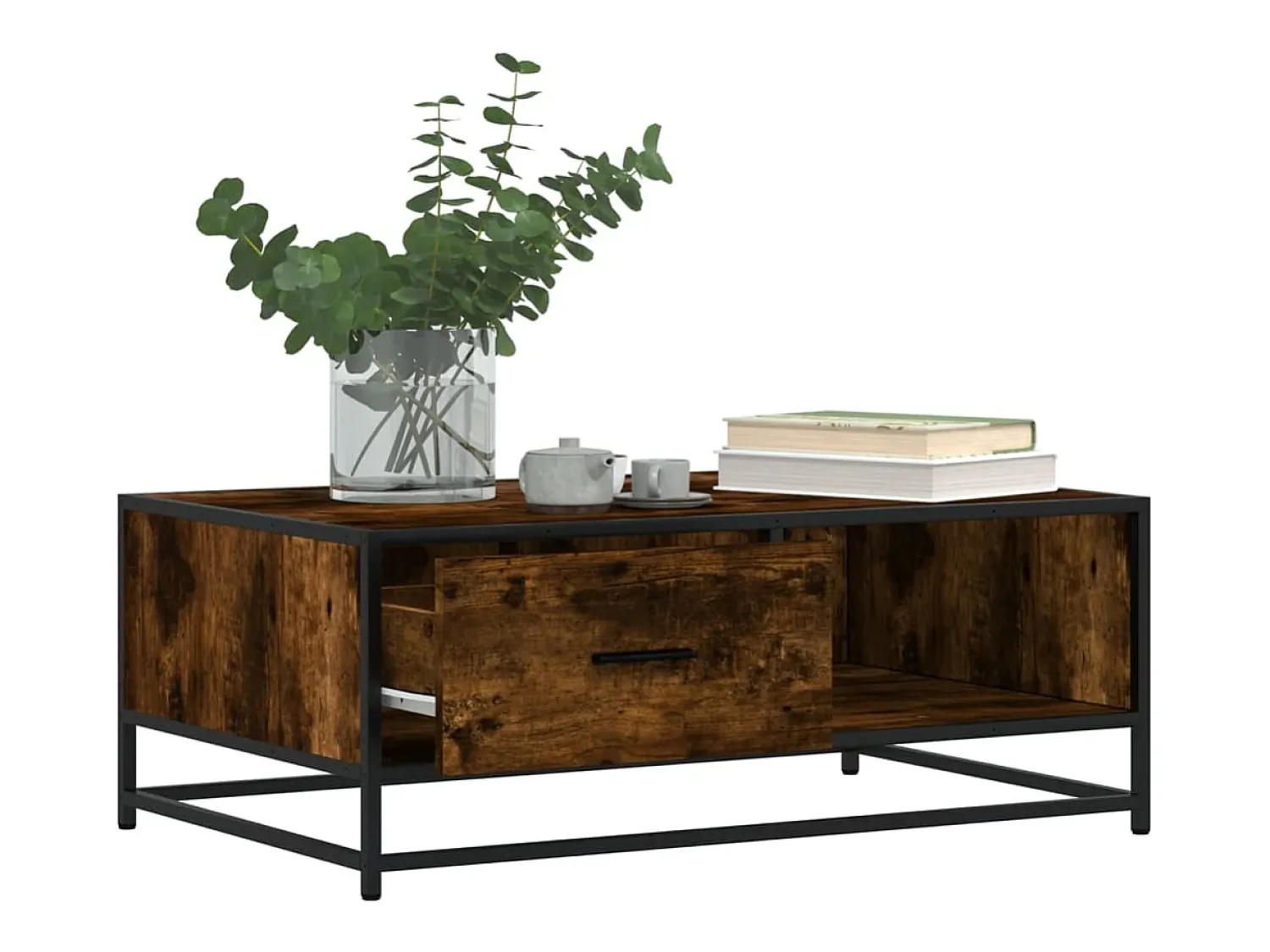 Mesa De Centro* Mesa de centro | Mesa de apoio 90x57x35 cm deriv. madeira/metal carvalho fumado Castanho