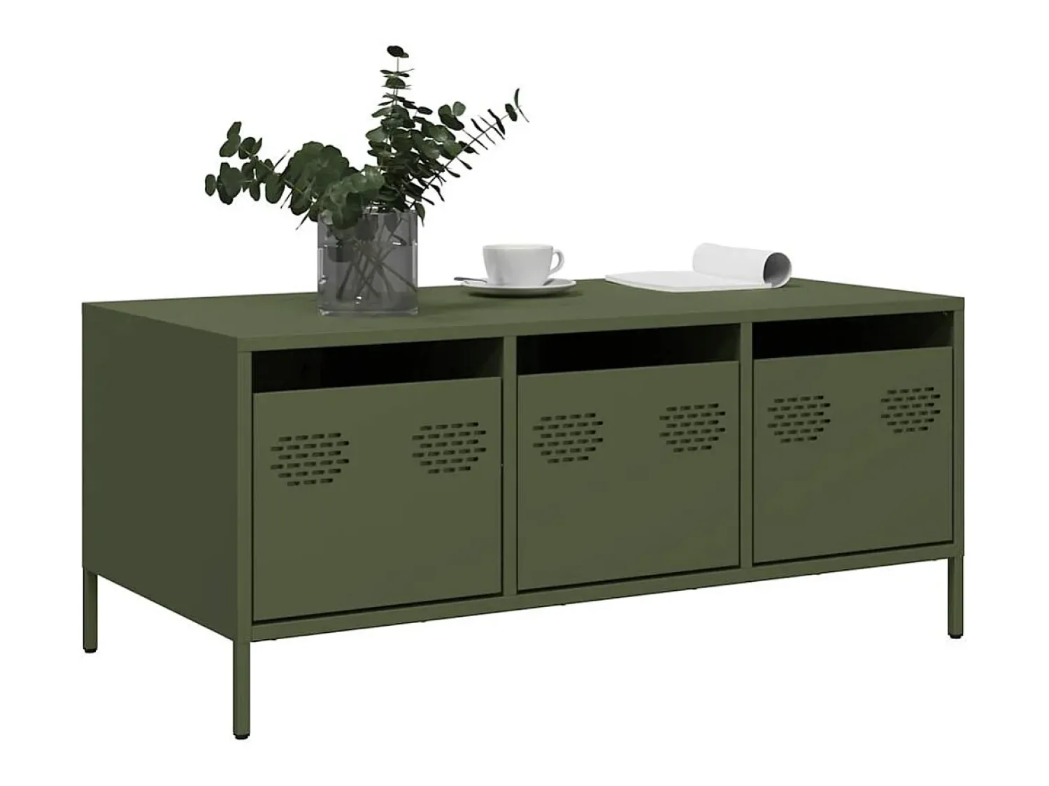 Mesa De Centro* Mesa de centro | Mesa de apoio 101.5x50x43.5 cm aço laminado a frio -azeitona Verde