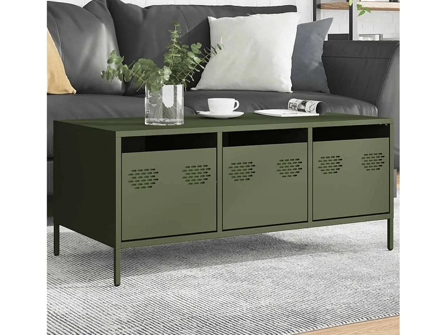 Mesa De Centro* Mesa de centro | Mesa de apoio 101.5x50x43.5 cm aço laminado a frio -azeitona Verde