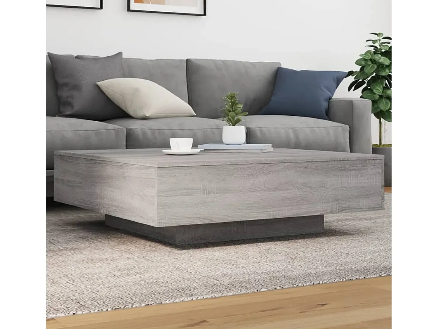 Online Mesa de centro | Mesa de apoio com luzes LED 100x100x31 cm sonoma Cinzento