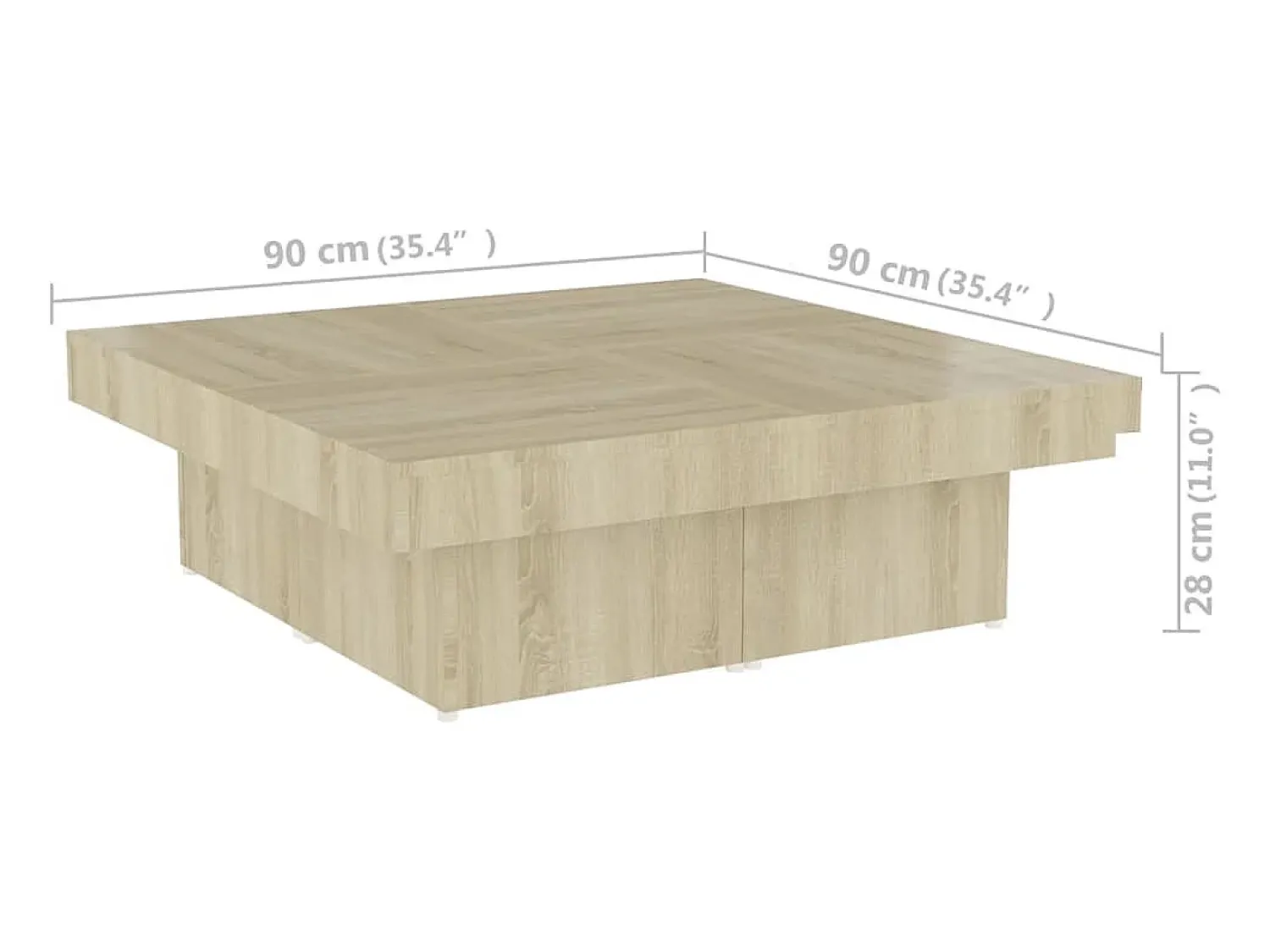 Mesa de centro | Mesa de apoio 90x90x28 cm contraplacado carvalho sonoma^ Mesa De Centro