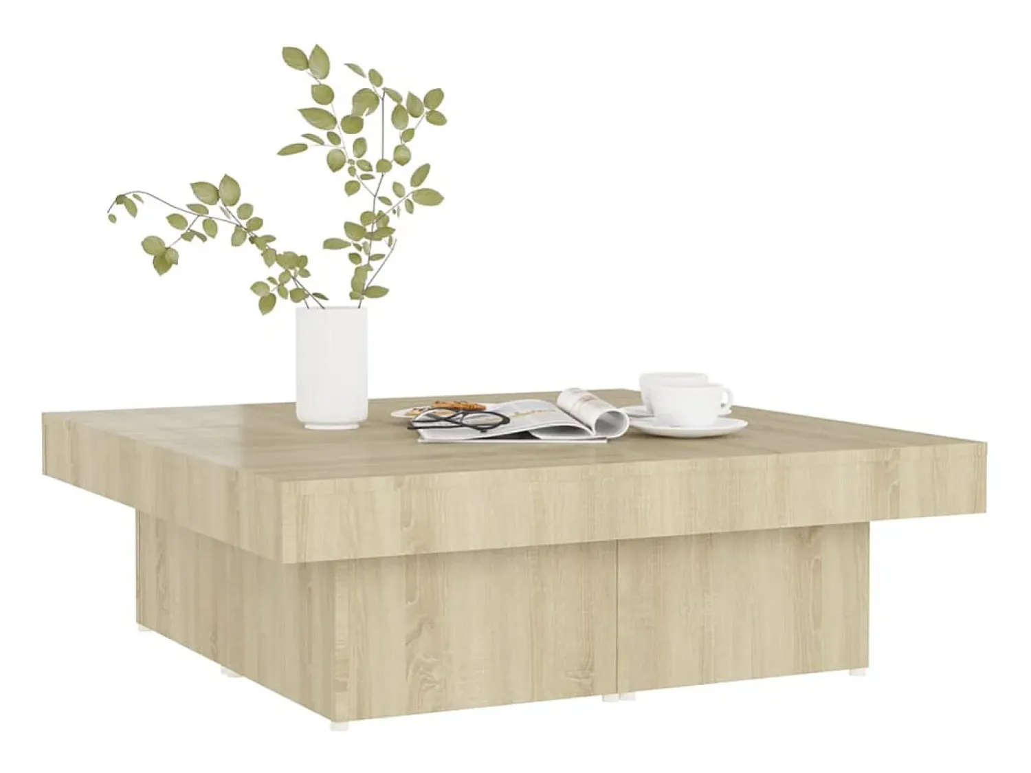 Mesa de centro | Mesa de apoio 90x90x28 cm contraplacado carvalho sonoma^ Mesa De Centro