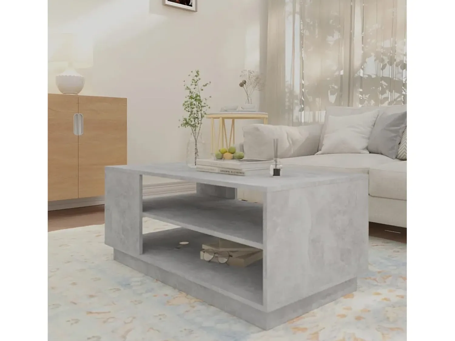 Mesa De Centro* Mesa de centro | Mesa de apoio 102x55x43 cm aglomerado cimento Cinzento
