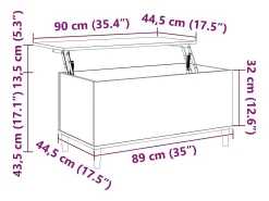Mesa de centro | Mesa de apoio 90x44.5x45 cm derivados madeira carvalho fumado^ Mesa De Centro