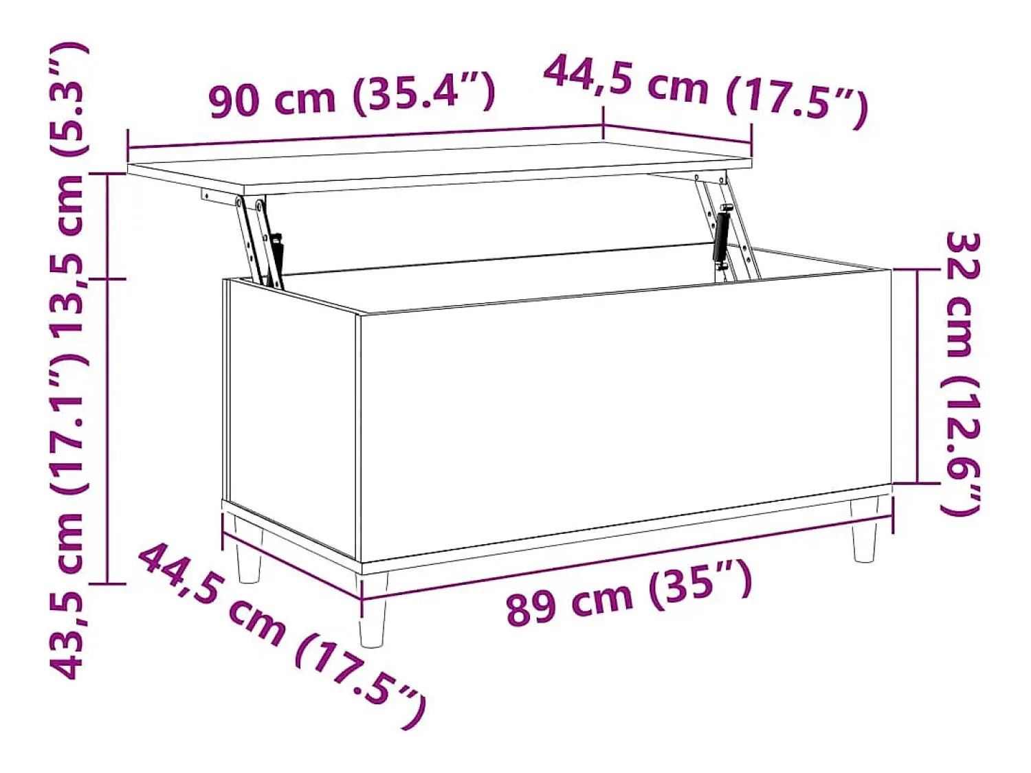 Mesa de centro | Mesa de apoio 90x44.5x45 cm derivados madeira carvalho fumado^ Mesa De Centro