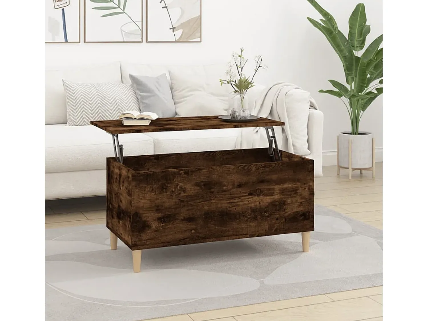 Mesa de centro | Mesa de apoio 90x44.5x45 cm derivados madeira carvalho fumado^ Mesa De Centro