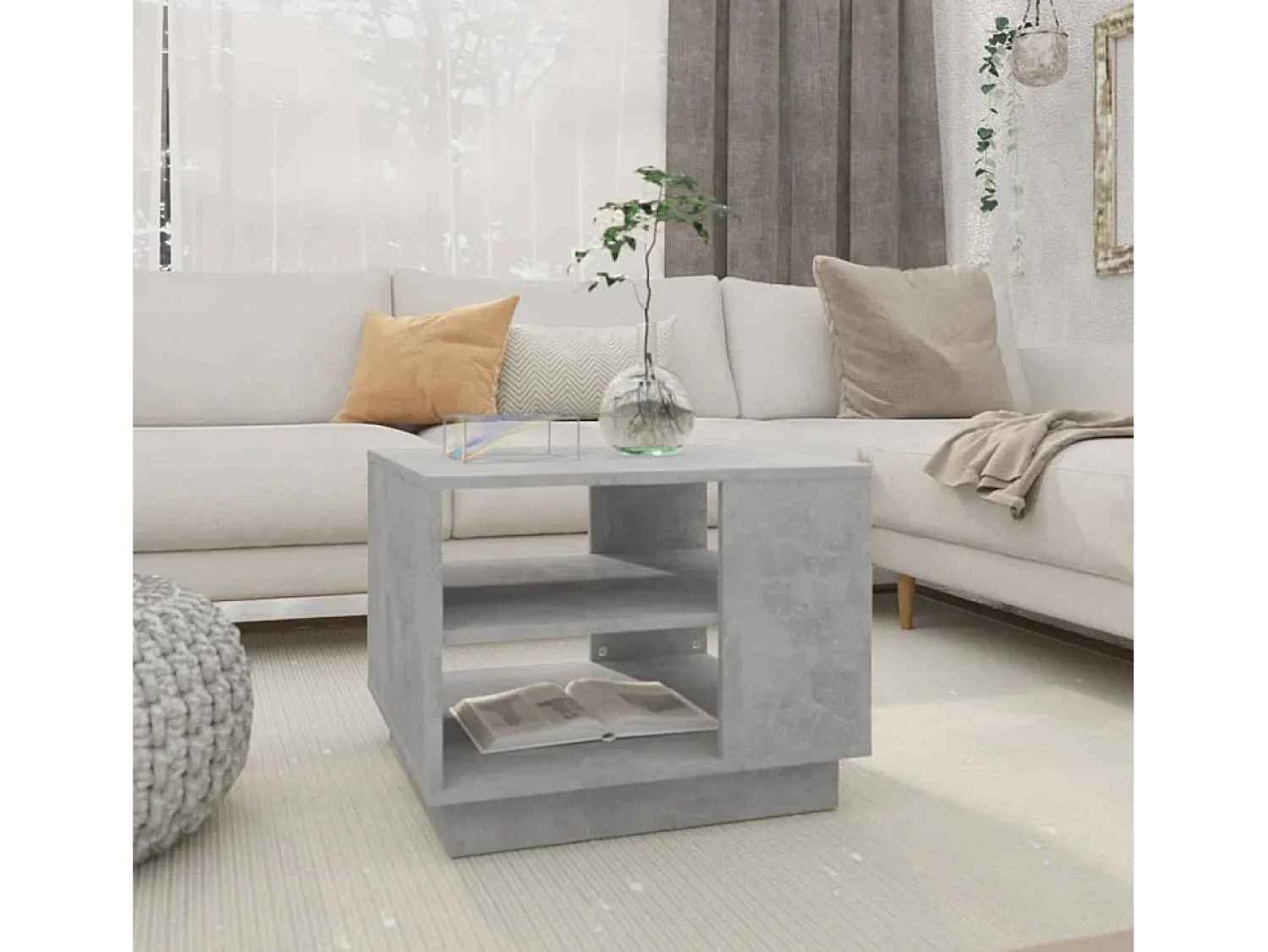 Mesa de centro | Mesa de apoio 55x55x43 cm derivados de madeira cinza cimento^ Mesa De Centro