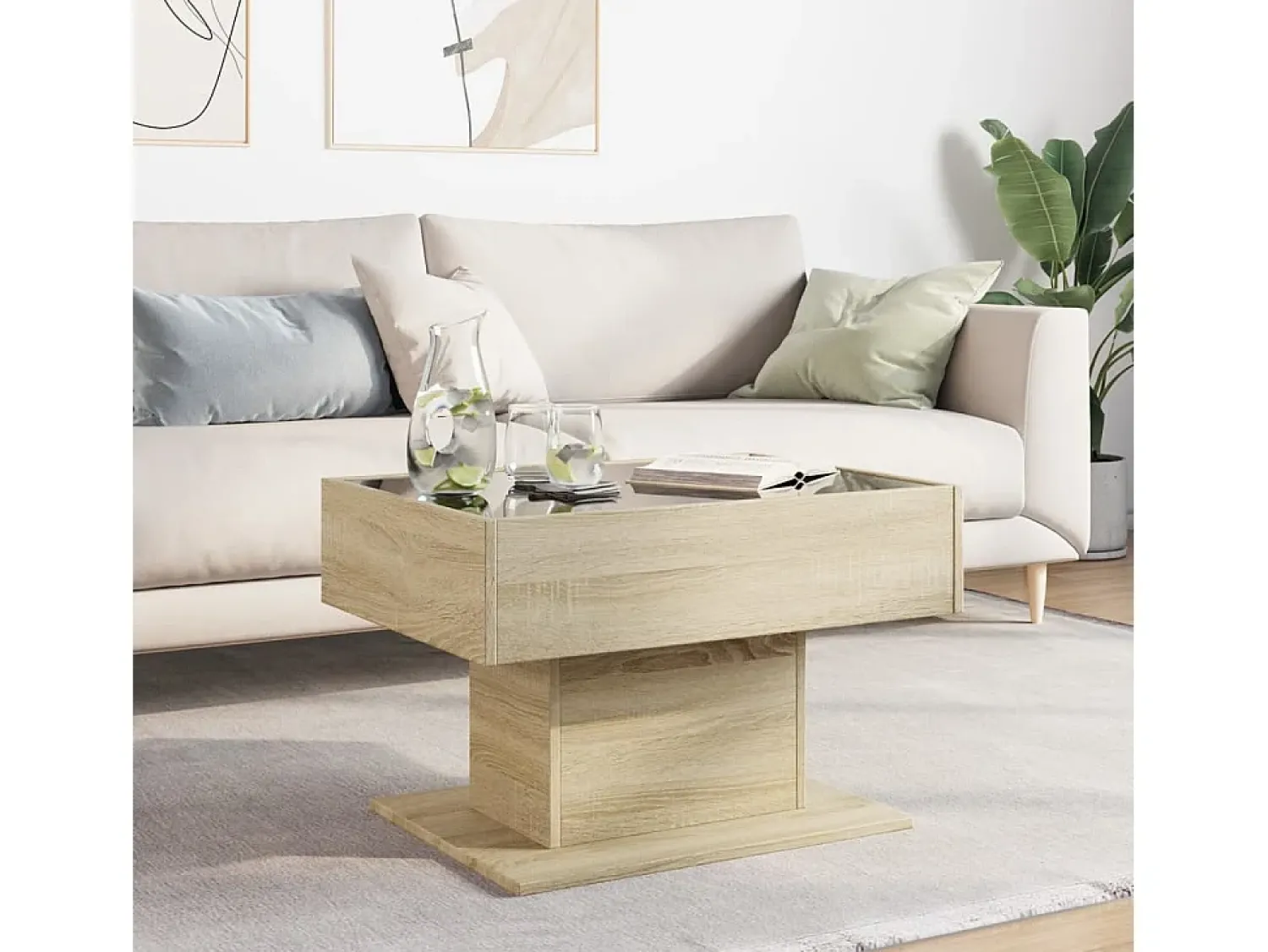 Online Mesa de centro | Mesa de apoio c/ LEDs 70x50x45 cm derivados de madeira Castanho