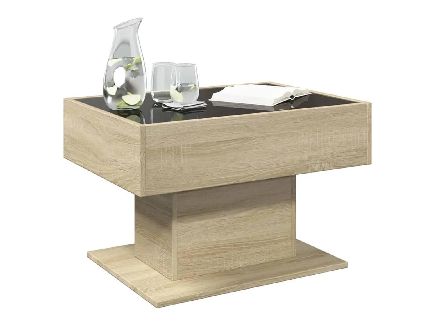 Online Mesa de centro | Mesa de apoio c/ LEDs 70x50x45 cm derivados de madeira Castanho
