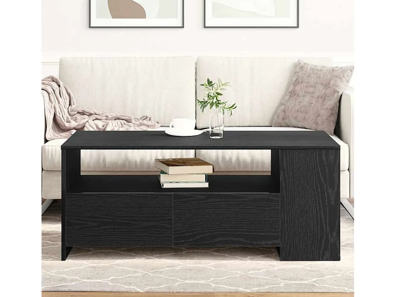Mesa De Centro| Mesa de centro | Mesa de apoio with Drawer Carvalho 102x55x43.5 cm Preto