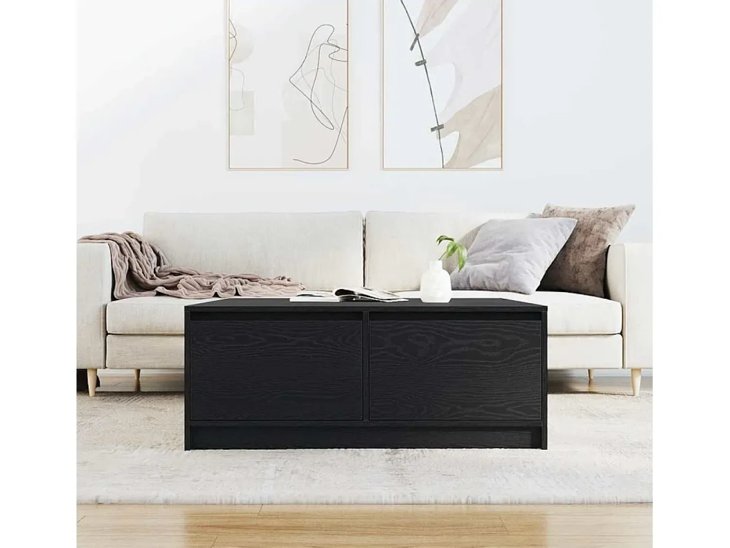 Mesa De Centro* Mesa de centro | Mesa de apoio com gavetas 100x100x40 cm carvalho Preto