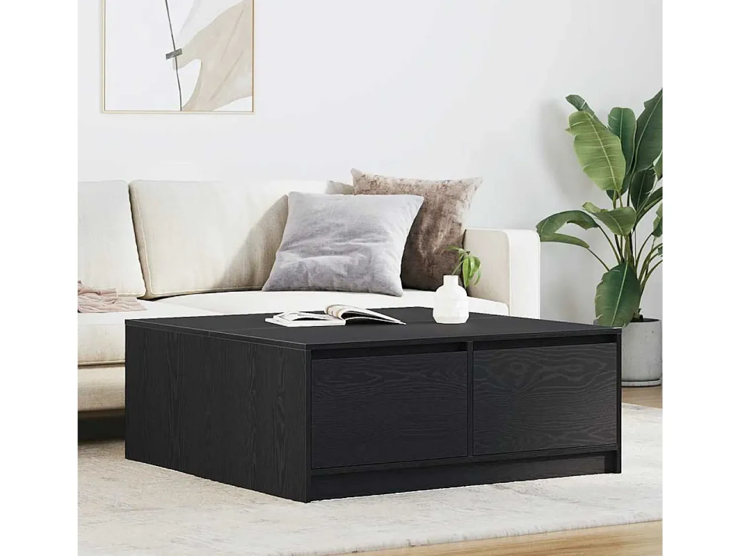 Mesa De Centro* Mesa de centro | Mesa de apoio com gavetas 100x100x40 cm carvalho Preto