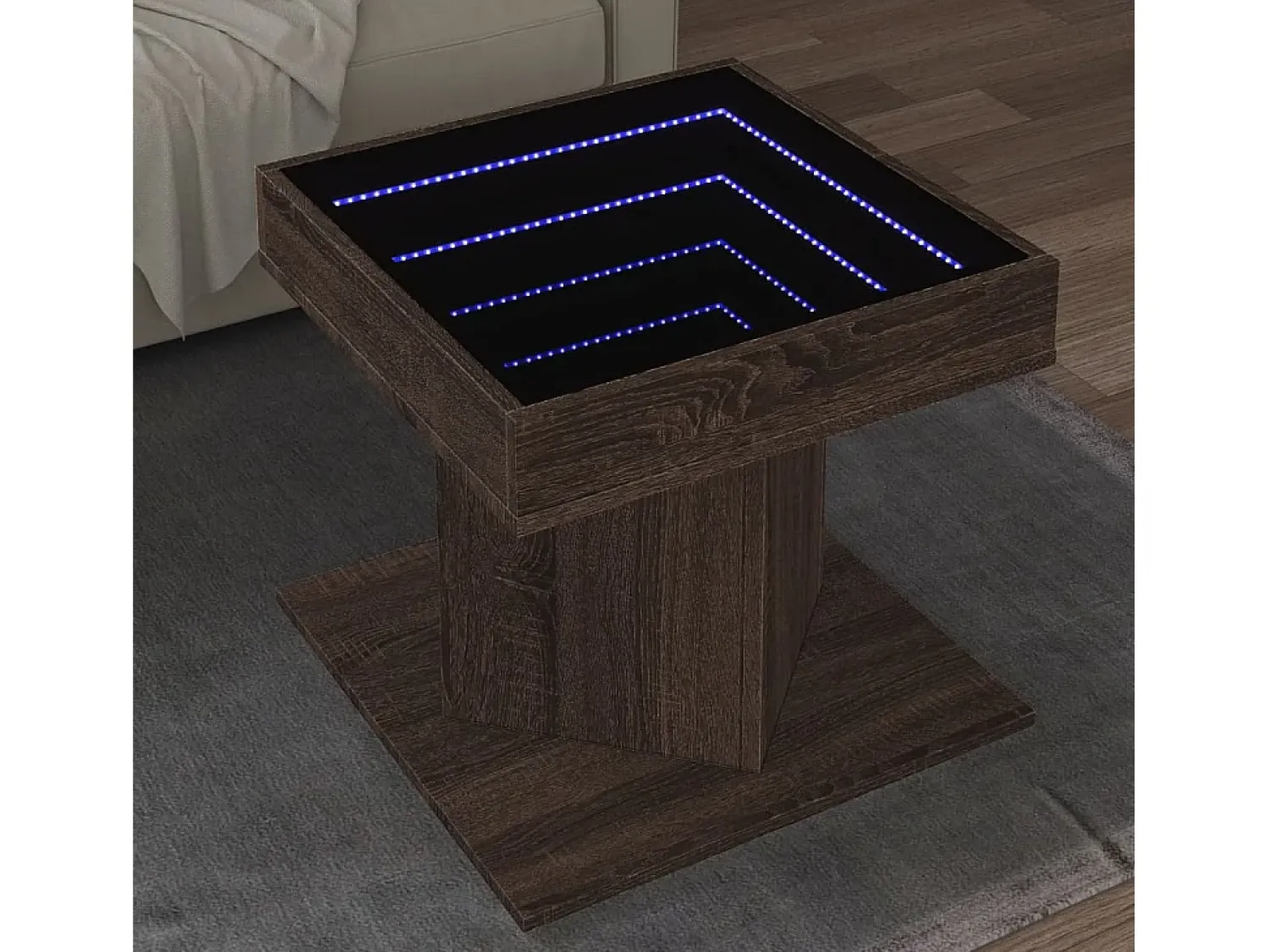 Mesa De Centro* Mesa de centro | Mesa de apoio c/ LEDs 50x50x45 madeira processada Castanho