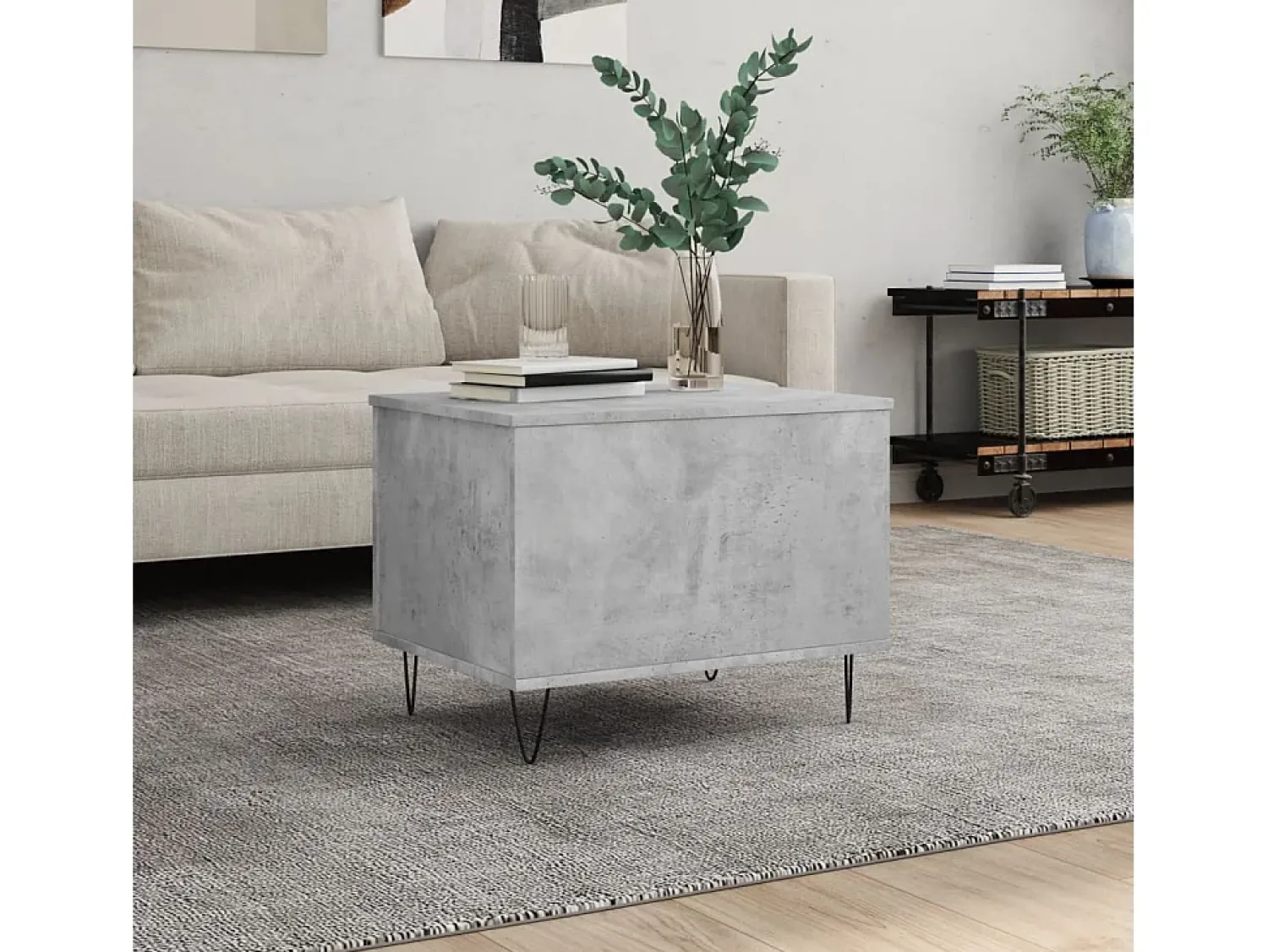 New Mesa de centro | Mesa de apoio | Mesa de café 60x44.5x45 cm derivados madeira cimento Cinzento