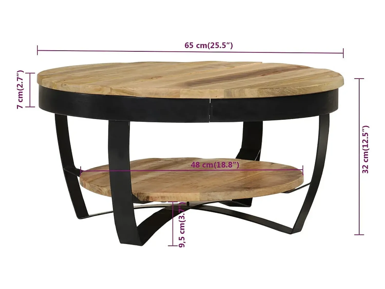 Hot Mesa de centro | Mesa de apoio | Mesa de café madeira de mangueira maciça áspera 65x32 cm Castanho