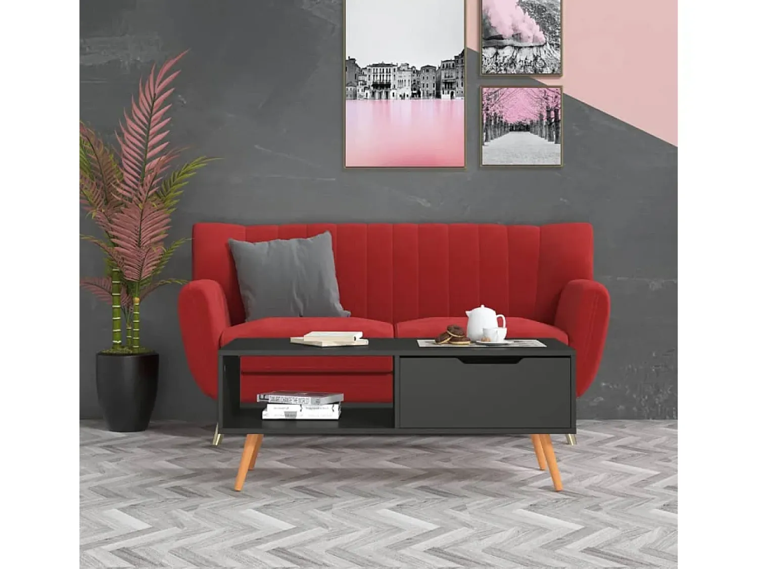 Outlet Mesa de centro | Mesa de apoio 100x49.5x43 cm derivados de madeira cinza Cinzento