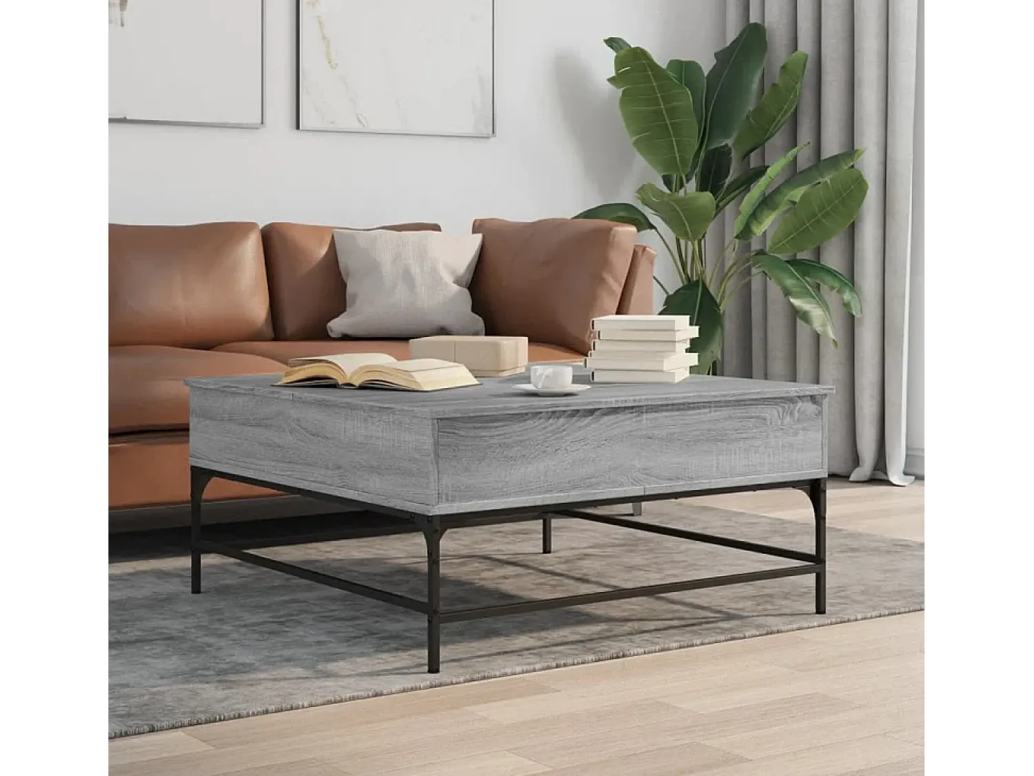 Online Mesa de centro | Mesa de apoio 95x95x45 cm derivados madeira/metal cinza sonoma Cinzento