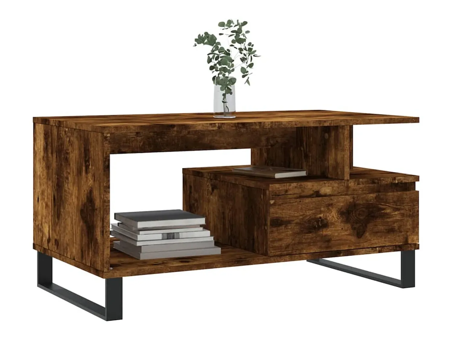 Mesa de centro | Mesa de apoio 90x49x45 cm derivados madeira carvalho fumado Castanho